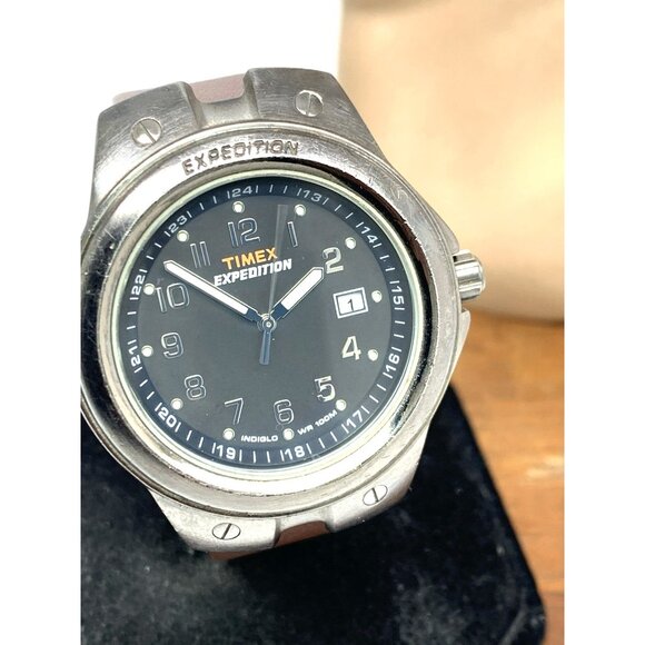Timex Men's Watch Expedition Quartz Indiglo Gunmetal Brown Leather Strap 40mm - Picture 12 of 13